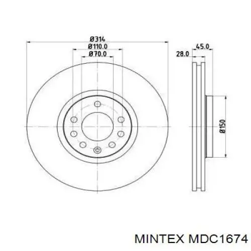 MDC1674 Mintex диск тормозной передний