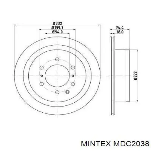 MDC2038 Mintex диск тормозной задний