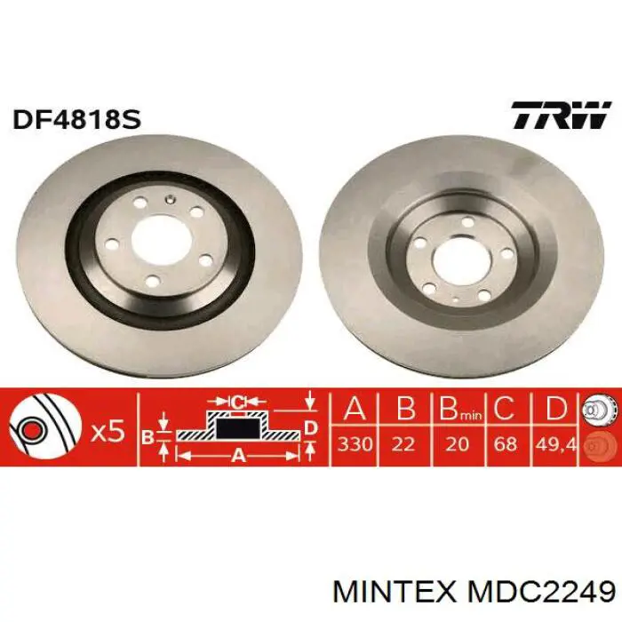 Купить MDC2249 Mintex Диск тормозной задний