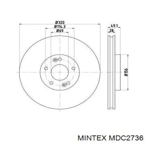 Передние тормозные диски MDC2736 Mintex