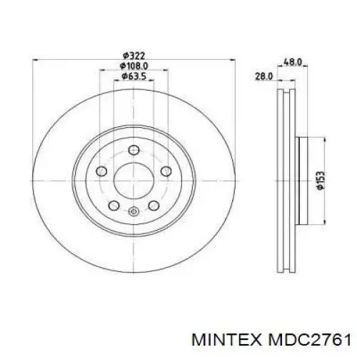 Передние тормозные диски MDC2761 Mintex