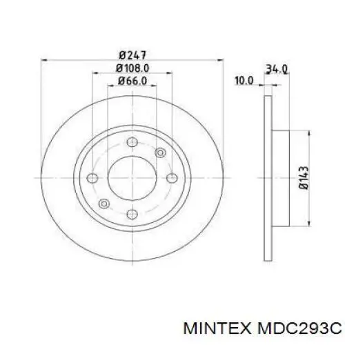 Передние тормозные диски MDC293C Mintex