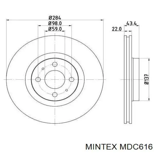 MDC616 Mintex диск тормозной передний