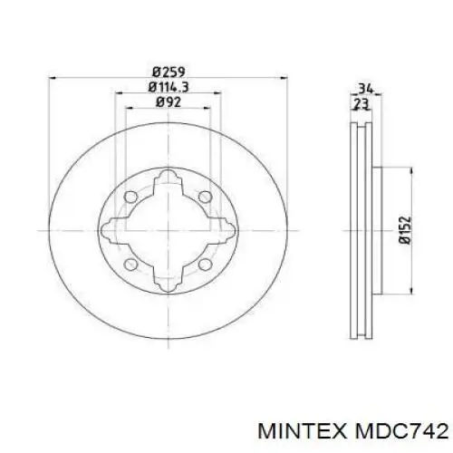 MDC742 Mintex диск тормозной передний