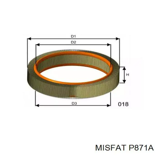 Воздушный фильтр P871A Misfat