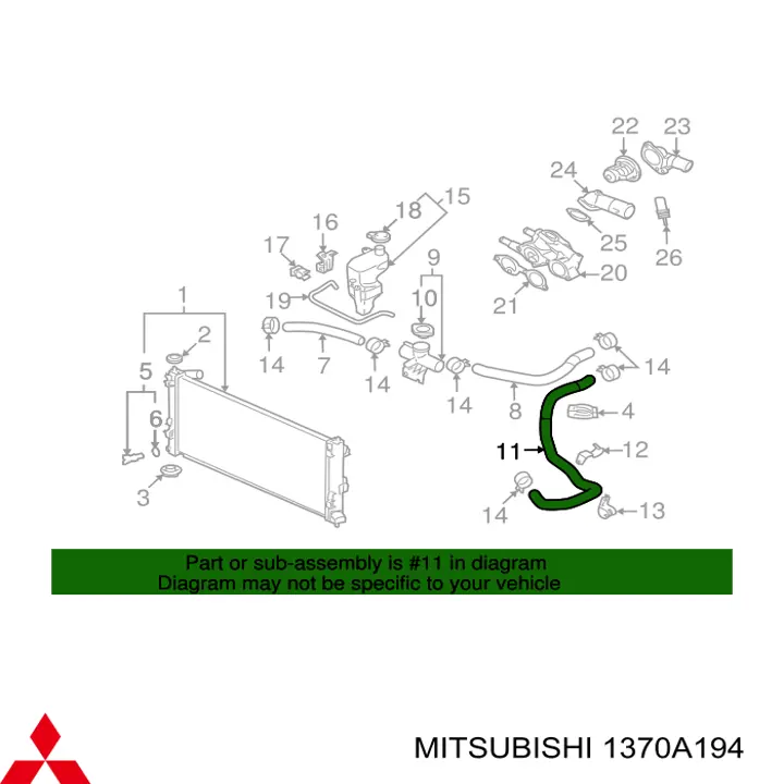 1370A194 Mitsubishi шланг (патрубок радиатора охлаждения нижний)