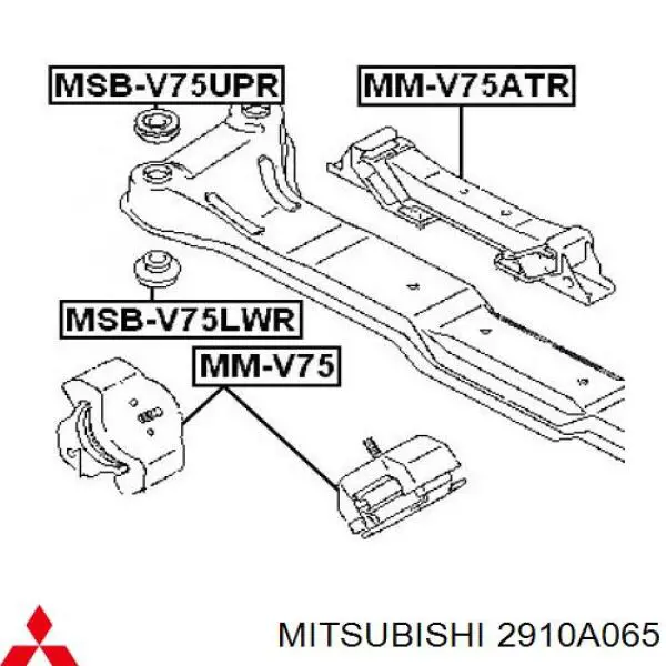 2910A065 Mitsubishi bloco silencioso (coxim de viga dianteira (de plataforma veicular))