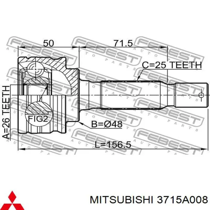 3715A008 Mitsubishi semieixo traseiro direito