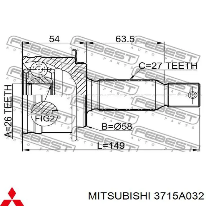 3715A032 Mitsubishi полуось задняя правая