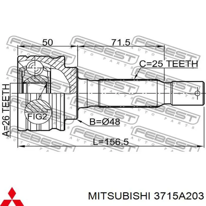 3715A203 Mitsubishi полуось задняя левая