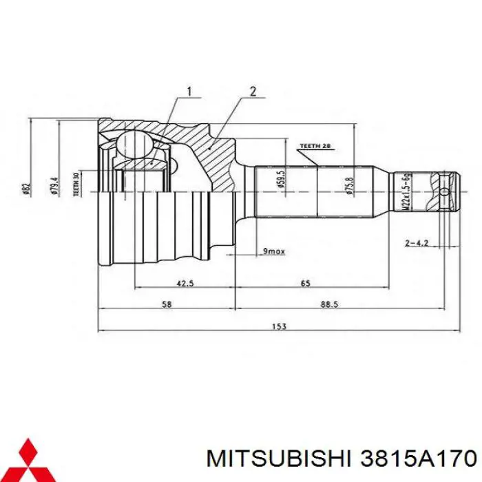 3815A170 Mitsubishi semieixo (acionador dianteiro direito)