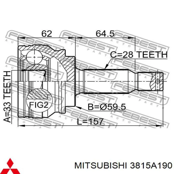 3815A190 Mitsubishi semieixo (acionador dianteiro direito)