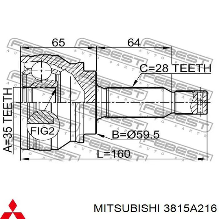 3815A216 Mitsubishi semieixo (acionador dianteiro direito)