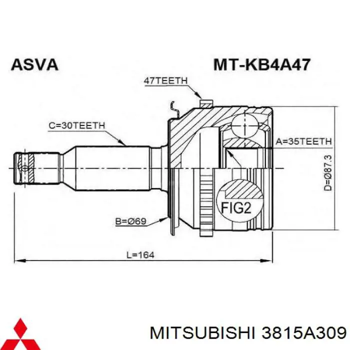 3815A309 Mitsubishi semieixo (acionador dianteiro esquerdo)