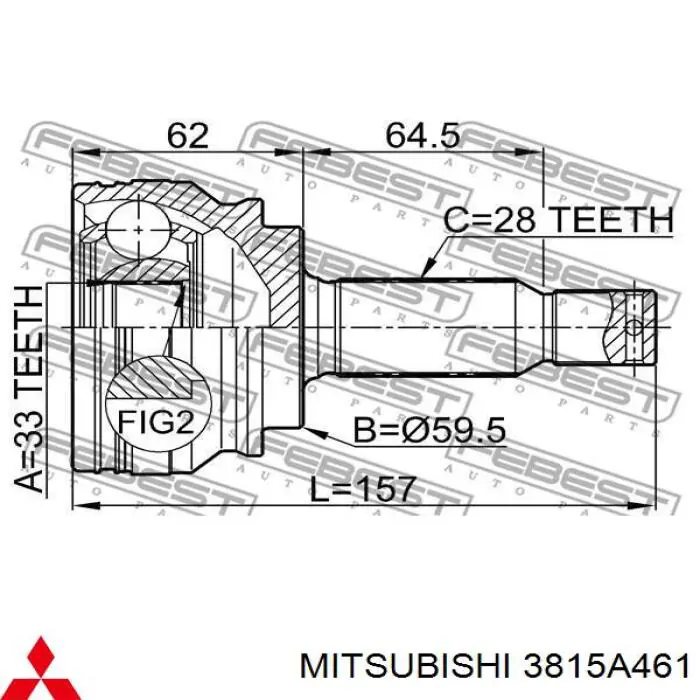 Полуось (привод) передняя левая Mitsubishi 3815A461