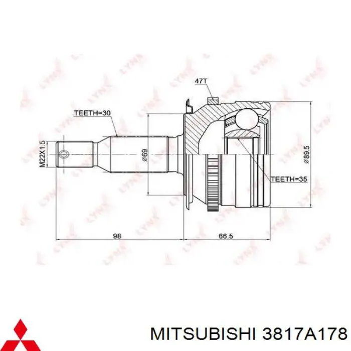 3817A178 Mitsubishi полуось (привод передняя правая)