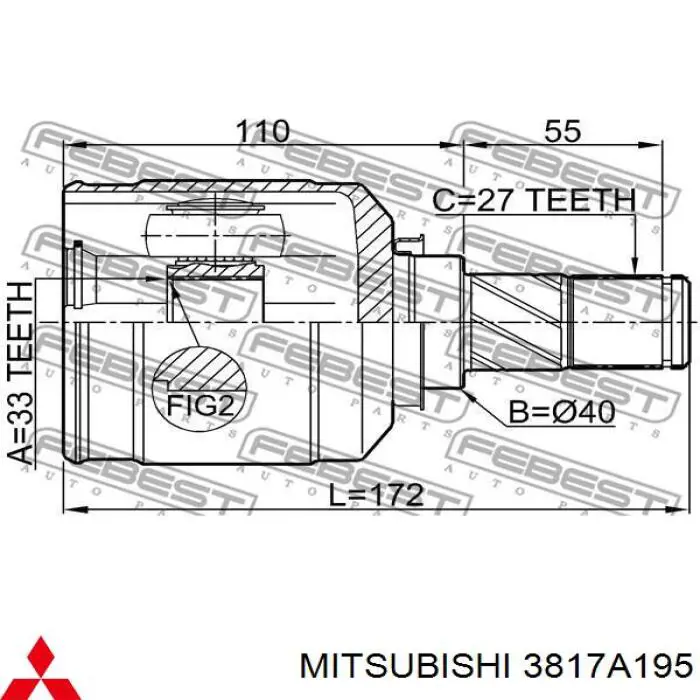 3817A195 Mitsubishi шрус внутренний передний левый
