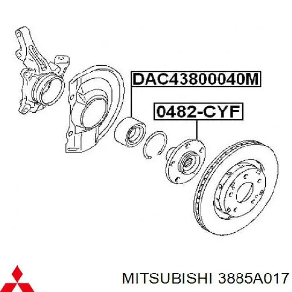 Купить 3885A017 Mitsubishi Подшипник передней ступицы