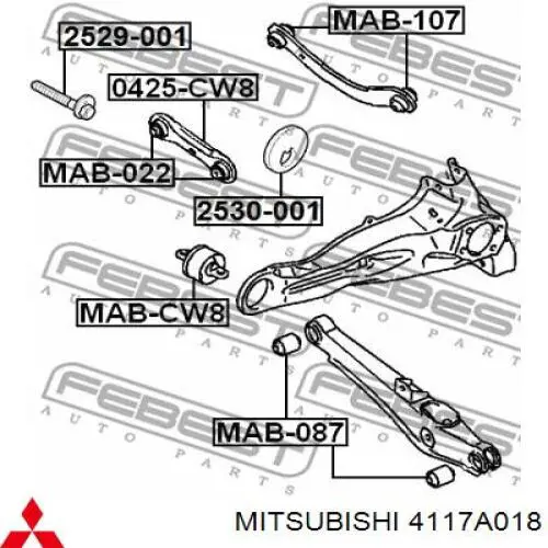 Болт крепления заднего нижнего рычага, внутренний 4117A018 Mitsubishi