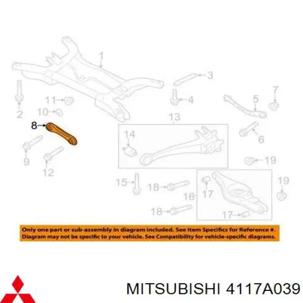4117A039 Mitsubishi barra transversal de suspensão traseira