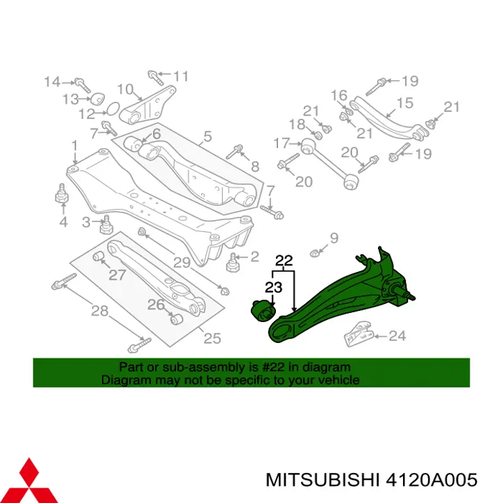 Braço oscilante (tração) longitudinal inferior esquerdo de suspensão traseira para Mitsubishi Outlander (CU)