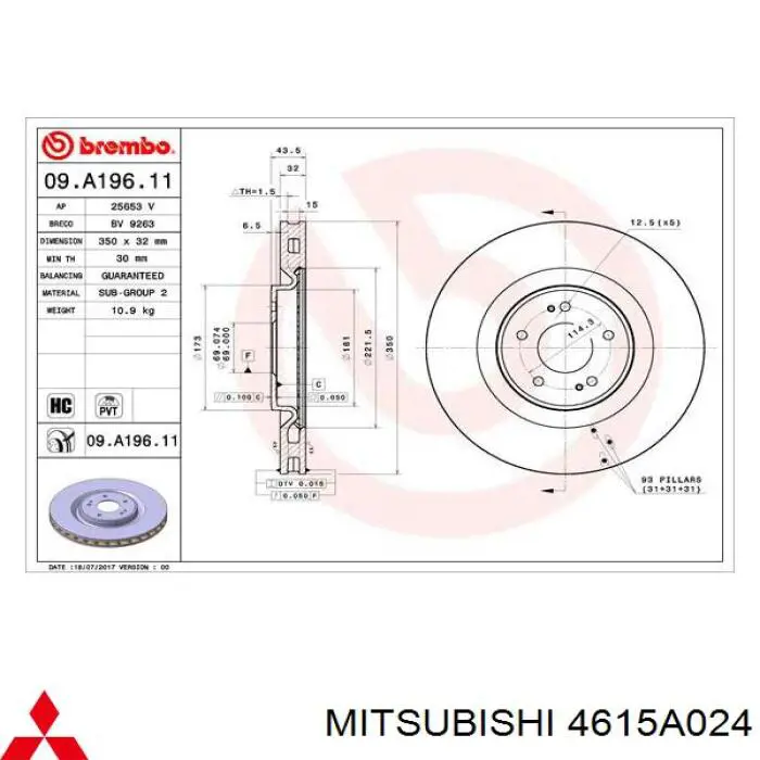 Передние тормозные диски 4615A024 Mitsubishi