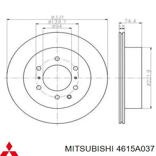 Диск тормозной задний Mitsubishi 4615A037