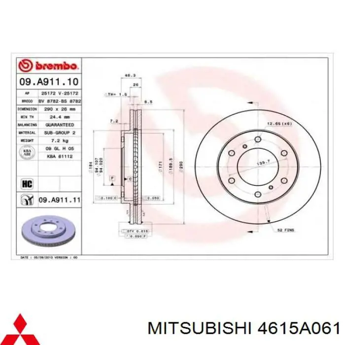 Тормоз дисковый передний Mitsubishi 4615A061 цена, от 19.00 USD