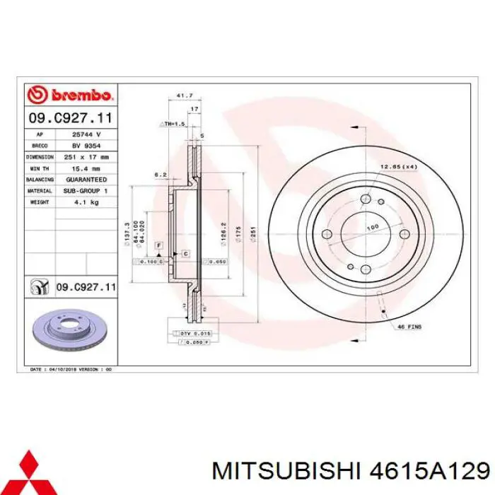 Купить 4615A129 Mitsubishi Ротор тормозной