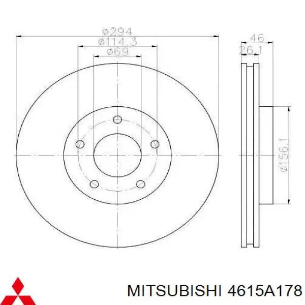 Диск тормозной передний Mitsubishi 4615A178