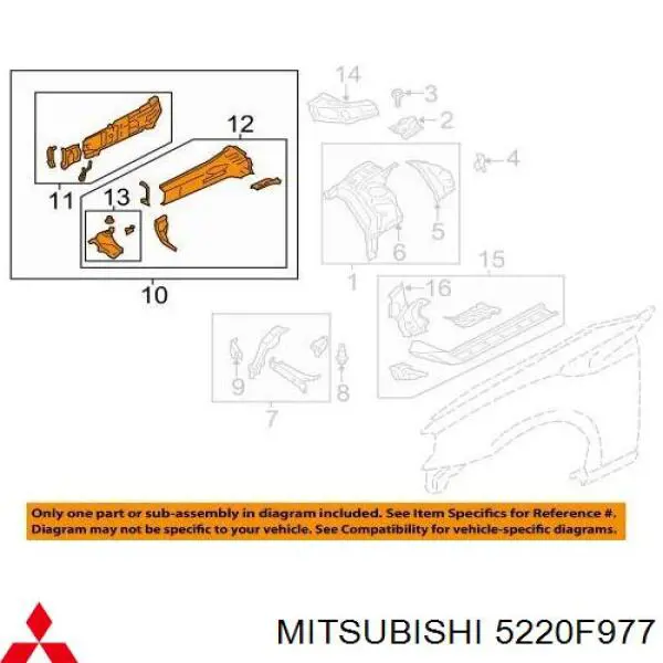 Щиток грязезащитный передней арки крыла Mitsubishi 5220F977 цена, от 12.67 USD