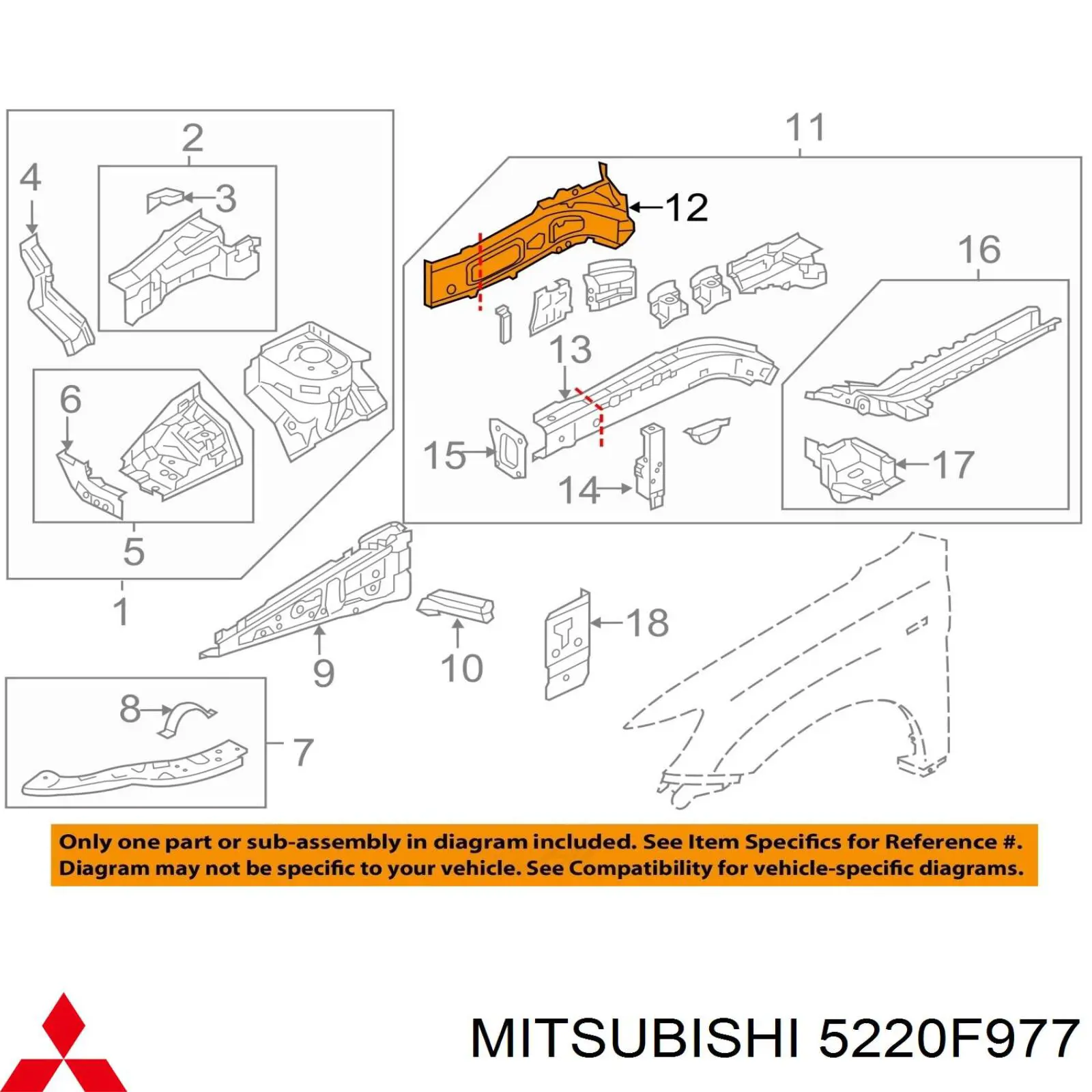 Щиток грязезащитный передней арки крыла 5220F977 Mitsubishi