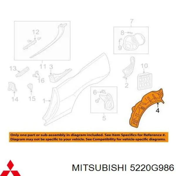 5220G986 Mitsubishi щиток грязезащитный передней арки крыла