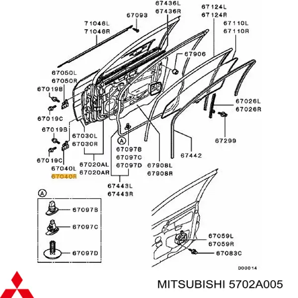 Gozno da porta dianteira direita para Mitsubishi Lancer (CY_A, CZ_A)