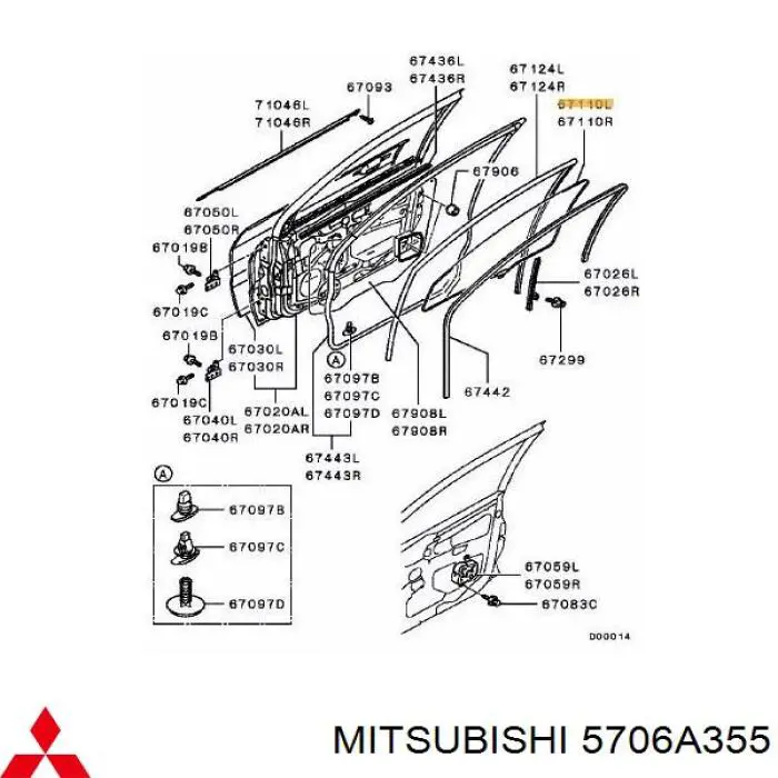 5706A355 Mitsubishi vidro da porta dianteira esquerda