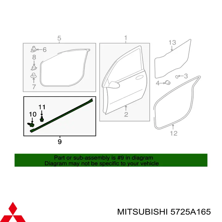 5725A165 Mitsubishi уплотнитель стекла двери передней левой внутренний (планка)