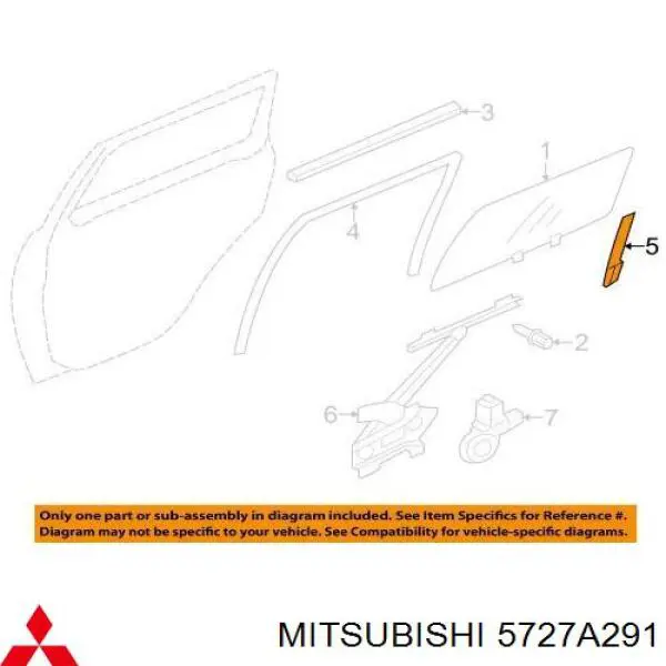 5727A291 Mitsubishi молдинг опускного стекла двери передней левой
