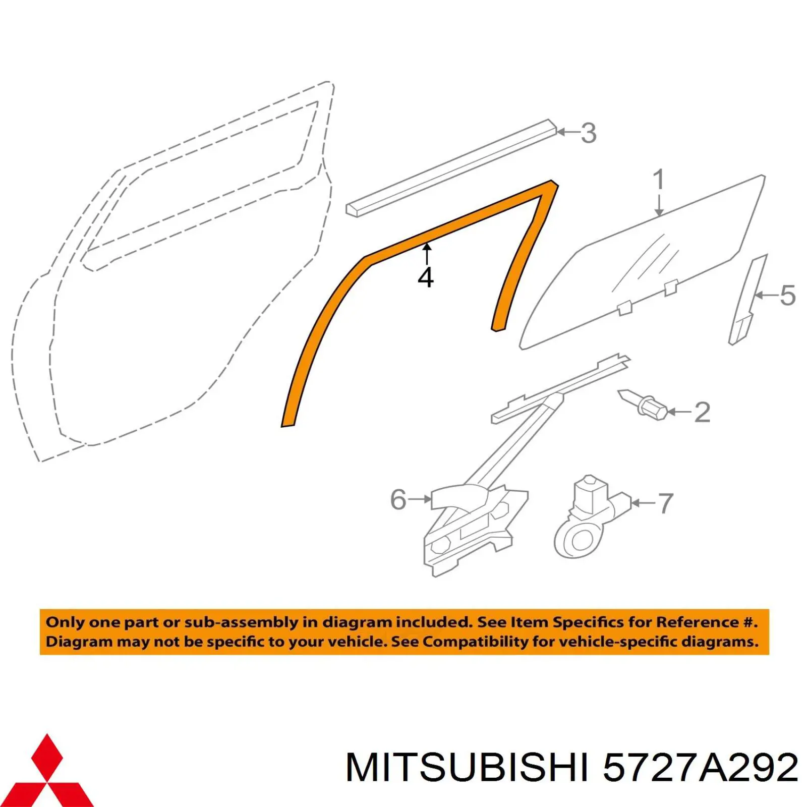 Молдинг опускного стекла двери передней правой Mitsubishi 5727A292 цена, от 26.86 USD