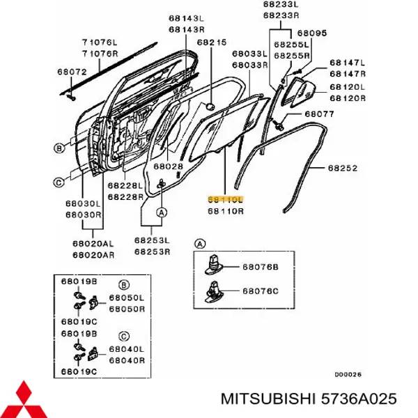 Vidro da porta traseira esquerda para Mitsubishi Lancer (CY_A, CZ_A)