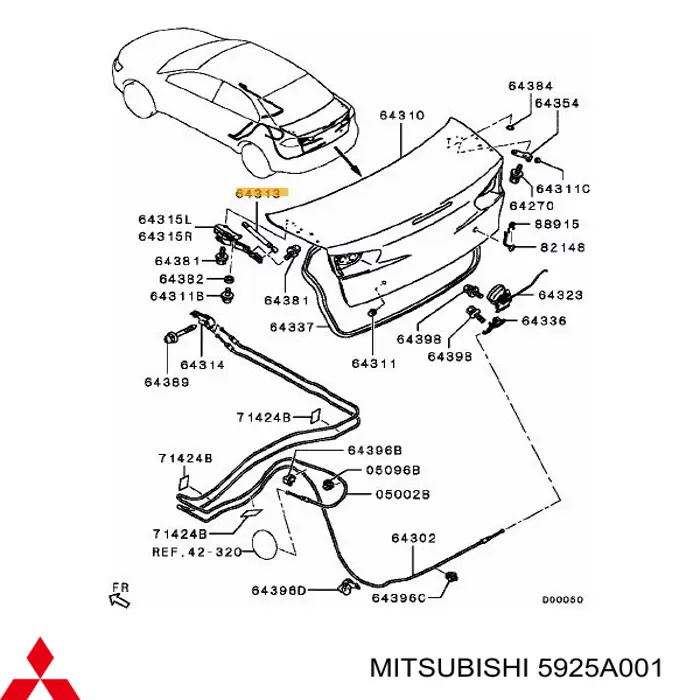 Amortecedor de tampa de porta-malas (de 3ª/5ª porta traseira) para Mitsubishi Lancer (CY_A, CZ_A)