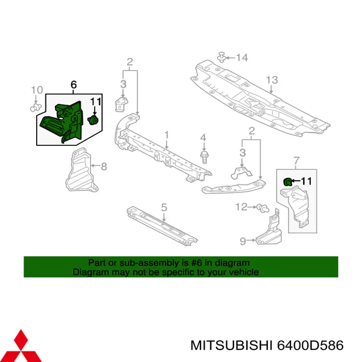 Воздуховод/дефлектор радиатора, верхний Mitsubishi 6400D586 цена, от 4.74 USD