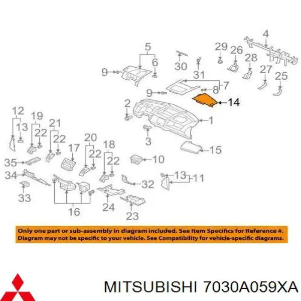 7030A059XA Mitsubishi moldura (placa sobreposta direita do painel de instrumentos)