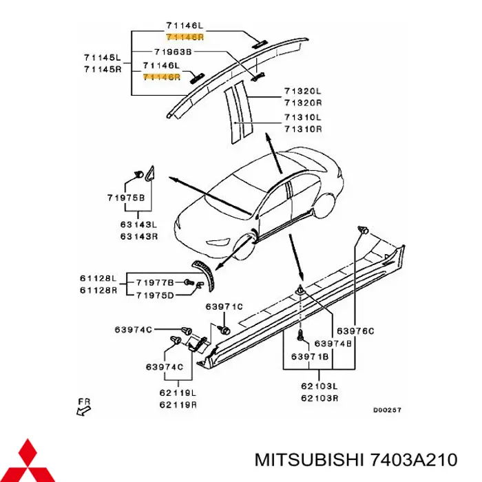Braçadeira de moldura do teto para Mitsubishi Colt (Z3A)