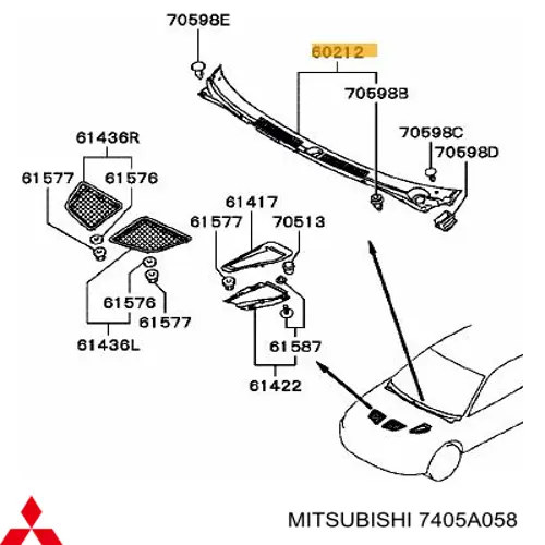 Водосток лобового стекла, жабо Mitsubishi 7405A058 цена, от 11.40 USD
