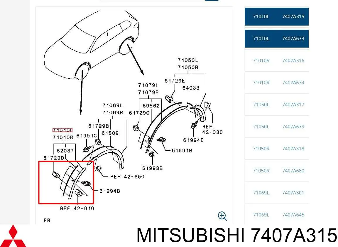 7407A315 Mitsubishi арка крыла переднего левого