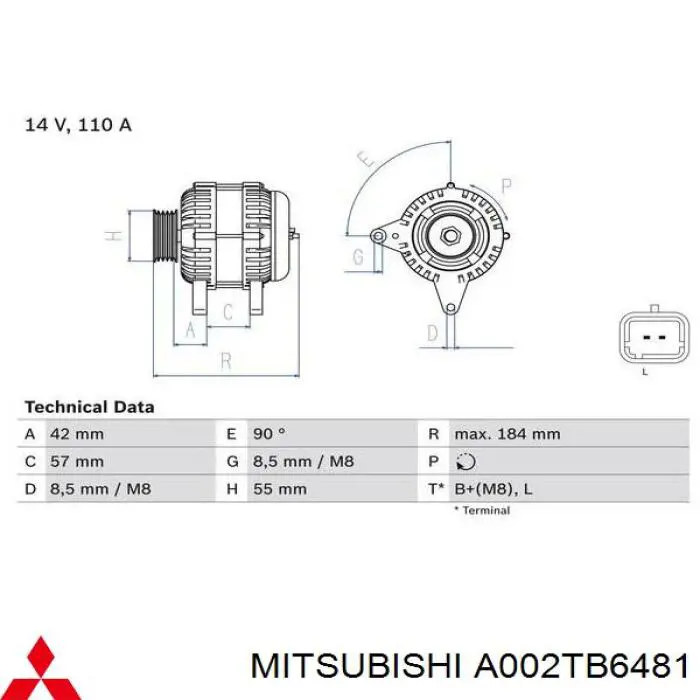 Генератор A002TB6481 Mitsubishi
