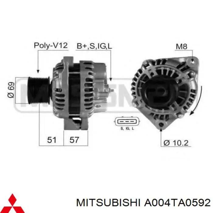 Генератор A004TA0592 Mitsubishi