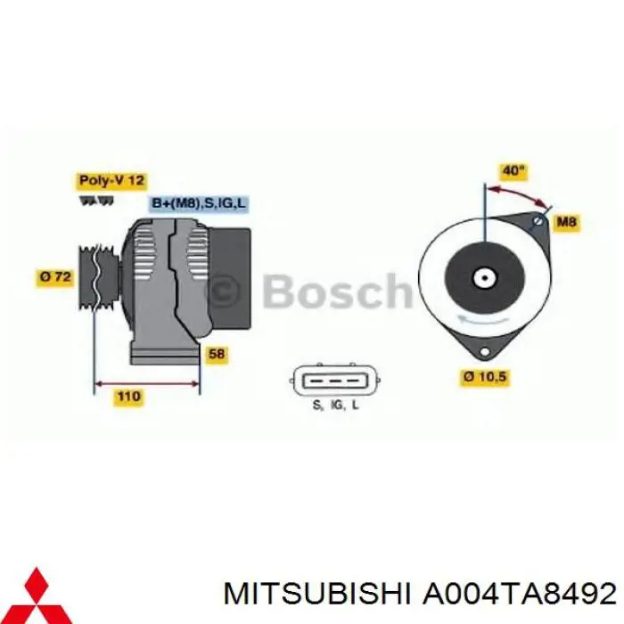 A004TA8492 Mitsubishi Генератор автомобильный