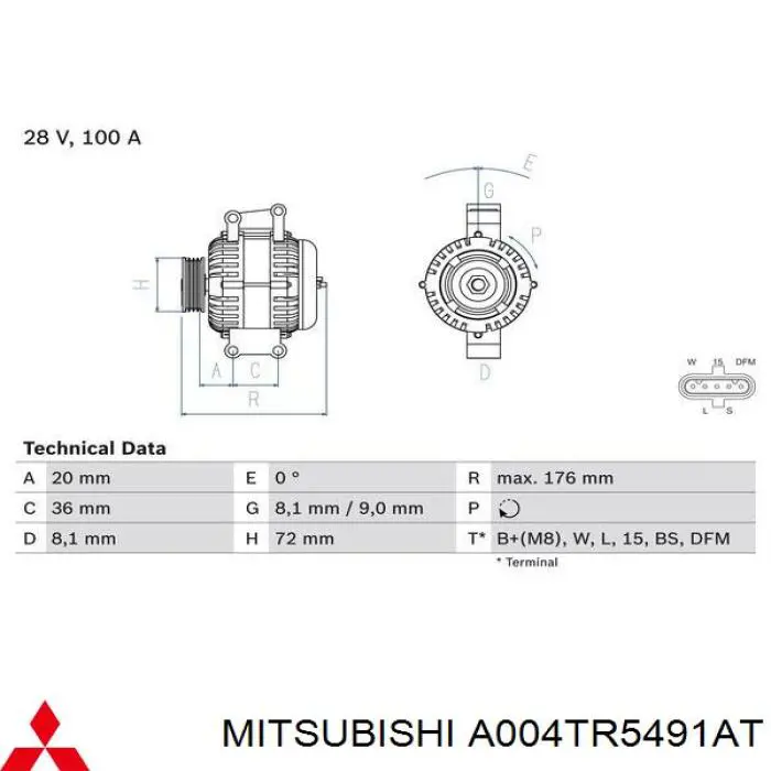 Генератор A004TR5491AT Mitsubishi