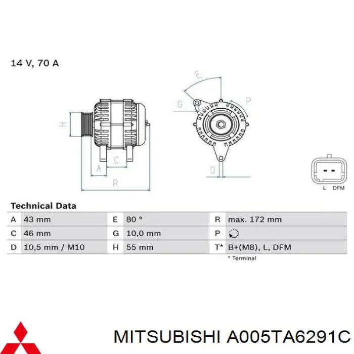 Генератор A005TA6291C Mitsubishi